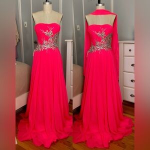 Womens Hot coral/pink chiffon evening gown in size 0